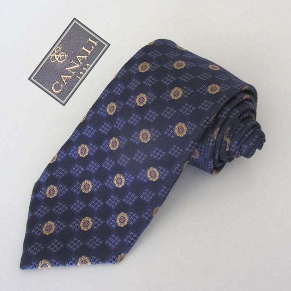 new CANALI flowers squares pattern neck tie 100% silk - Picture 1 of 6